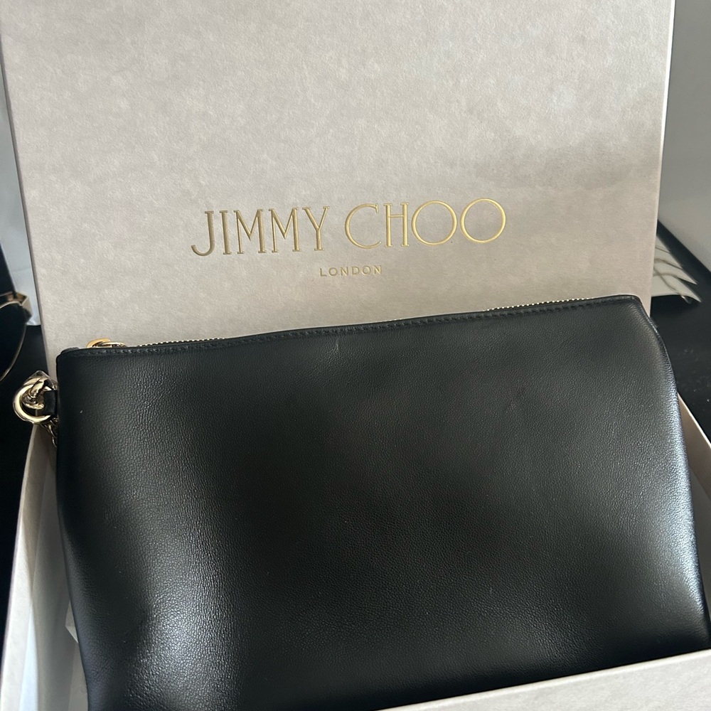 Jimmy Choo Black Leather Clutch with Gold Hardware